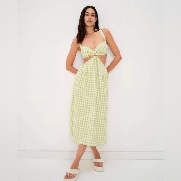 For Love & Lemons Green Maureen Gingham Cutout Midi Dress For Love & Lemons Green Maureen Gingham Cutout Midi Dress